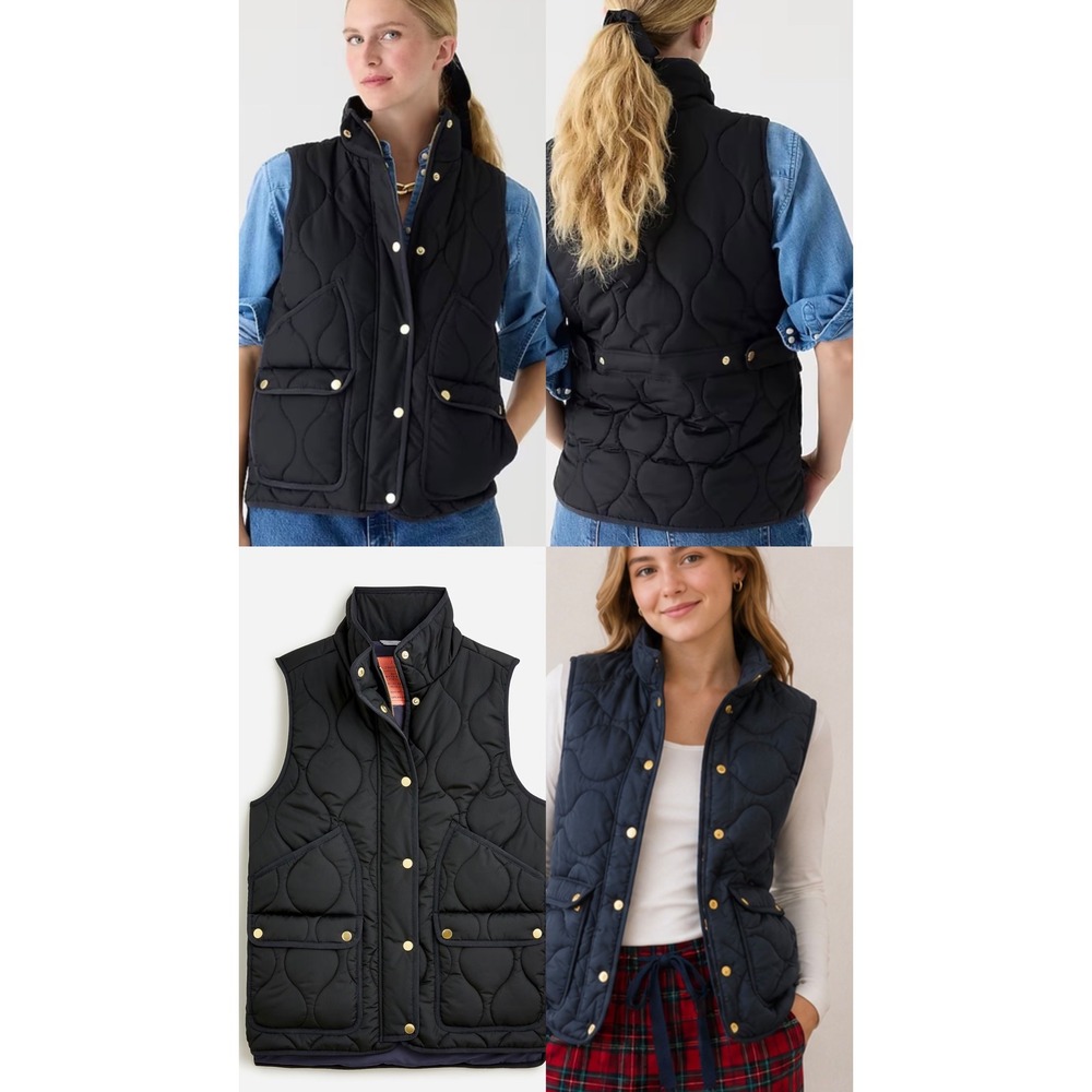 J.Crew Signature Puffer Vest Black Quilted PrimaLoft Insulated Women‎ Small